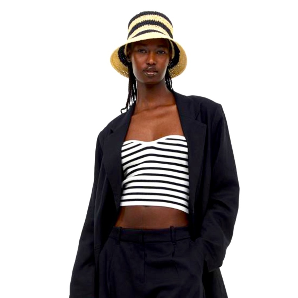 H&M Striped Straw Bucket Hat